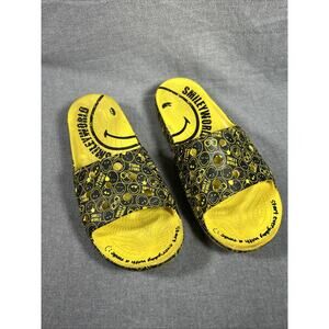 CROCS CLASSIC Black Yellow SMILEY WORLD w/ Jibbitz Men’s 11 Slide Sandal